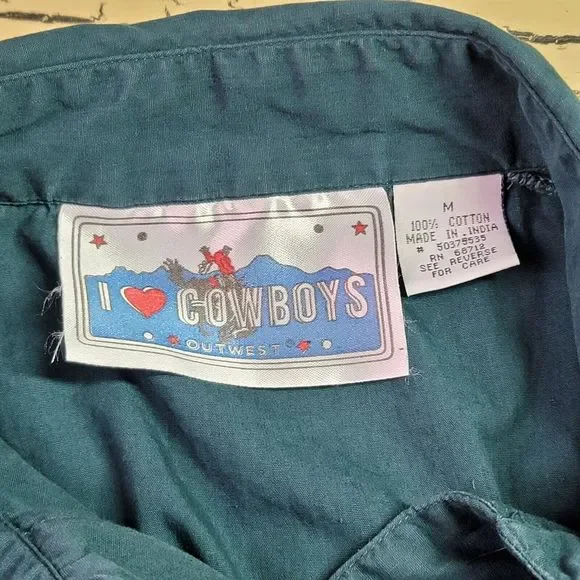 I Love Cowboys Out West Country Western Shirt Tassels Embroidered Button Up Med - Picture 11 of 14